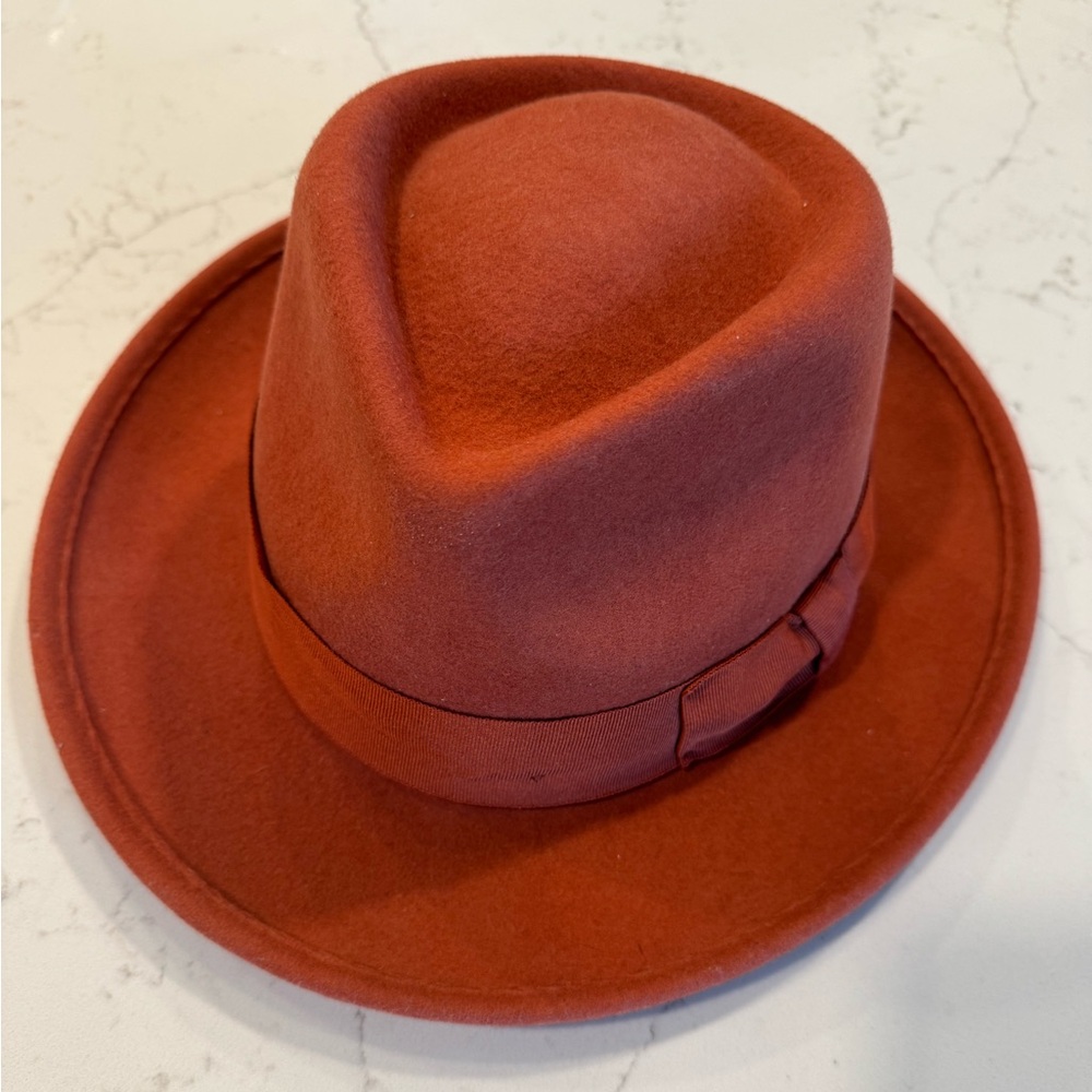 Anthropologie Orange Wool Fedora Hat